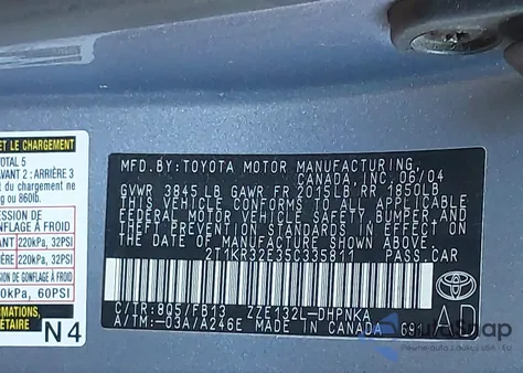 2005 Toyota Matrix Xr from USA, damaged, VIN 2T1KR32E35C335811